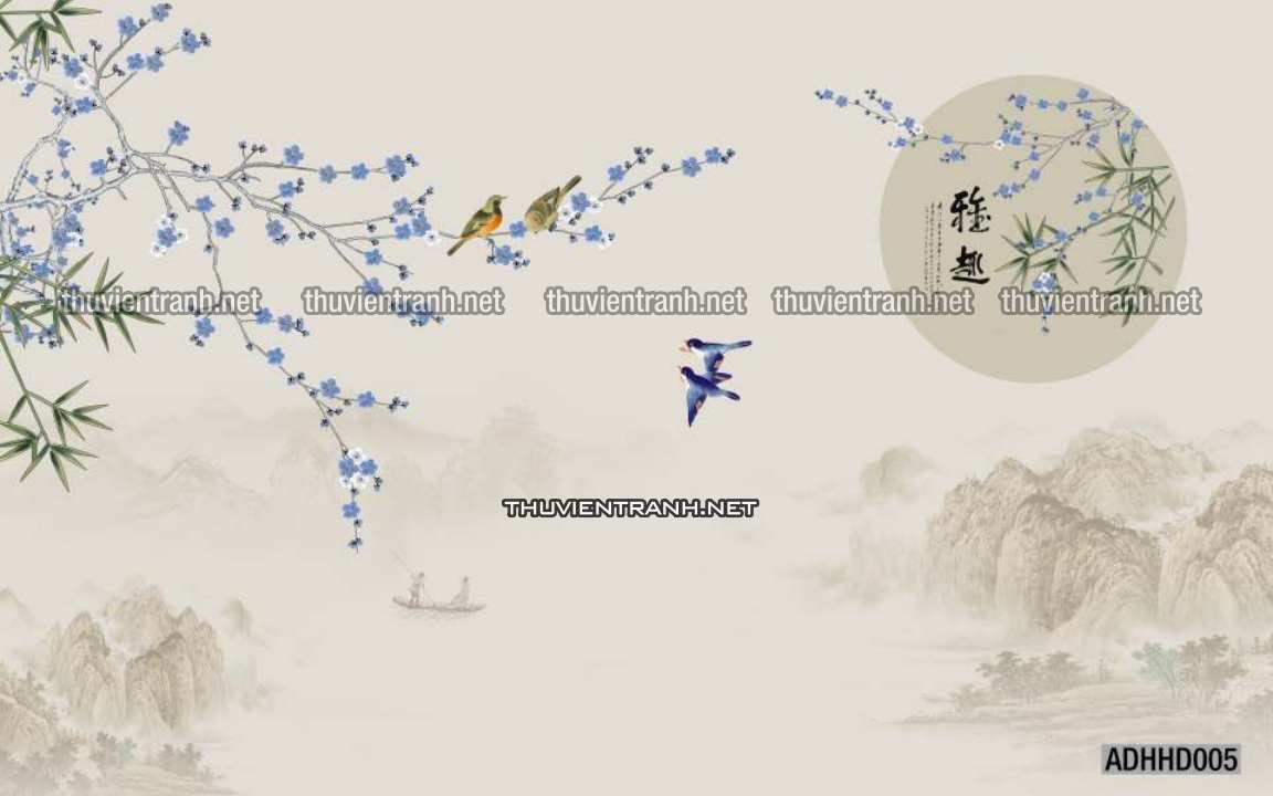 Tranh hoa đào, hoa mộc lan, phong cách trang trí Trung Quốc, Indochiserrie - Kết quả tìm kiếm tranh tường