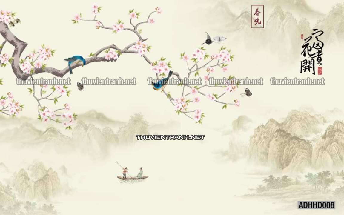 Tranh hoa đào, hoa mộc lan, phong cách trang trí Trung Quốc, Indochiserrie - Kết quả tìm kiếm tranh tường