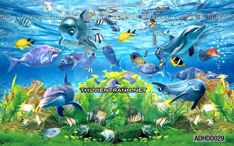 Tranh 3D cảnh dưới đáy Đại Dương xanh, tranh dán tường trang trí sinh vật Biển - Kết quả tìm kiếm tranh tường