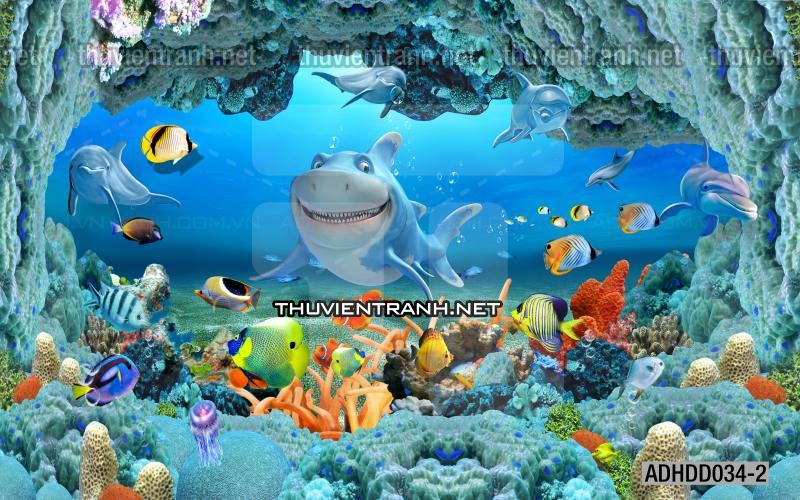Tranh 3D cảnh dưới đáy Đại Dương xanh, tranh dán tường trang trí sinh vật Biển - Kết quả tìm kiếm tranh tường