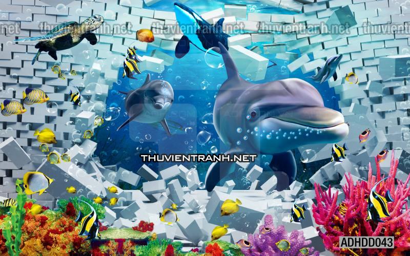 Tranh 3D cảnh dưới đáy Đại Dương xanh, tranh dán tường trang trí sinh vật Biển - Kết quả tìm kiếm tranh tường