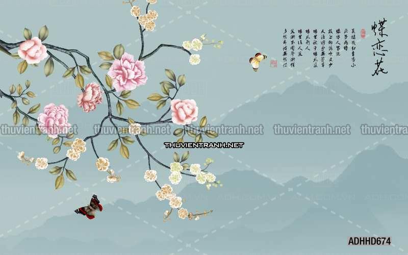 Hoa Đào, Hoa Mộc Lan, phong cách trang trí Chinoiserier, Tranh vẽ hoa Trung Quốc - Kết quả tìm kiếm tranh tường