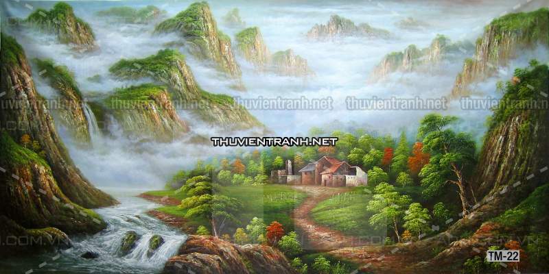 Tranh phong cảnh vẽ tay Trung Quốc, Thủy mặc, Màu nước, Tranh khổ rộng, tranh sơn thủy - Tranh tường chất lượng cao