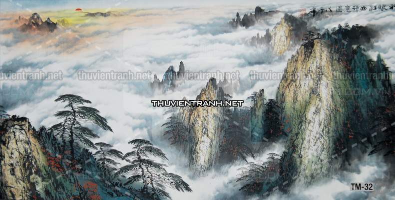Tranh phong cảnh vẽ tay Trung Quốc, Thủy mặc, Màu nước, Tranh khổ rộng, tranh sơn thủy - Tranh tường chất lượng cao