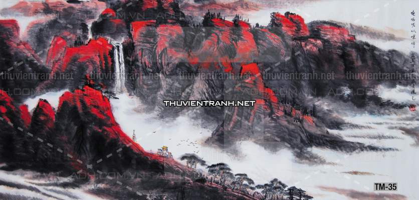 Tranh phong cảnh vẽ tay Trung Quốc, Thủy mặc, Màu nước, Tranh khổ rộng, tranh sơn thủy - Tranh tường chất lượng cao
