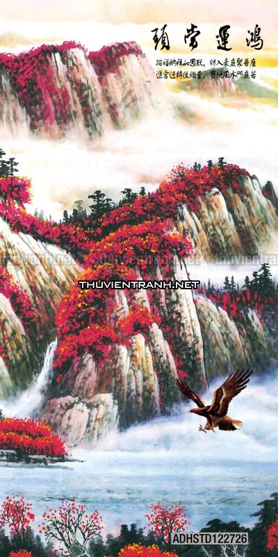 Tranh thủy mặc Trung Hoa, tranh màu nước Trung Quốc khổ đứng - Tranh tường chất lượng cao