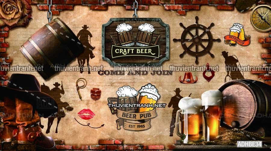 Tranh dán tường Quán Bia- Quán Nhậu - Tranh tường chất lượng cao