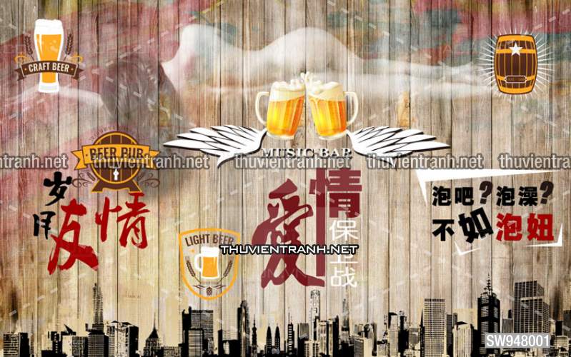 Tranh dán tường Quán Bia- Quán Nhậu - Tranh tường chất lượng cao