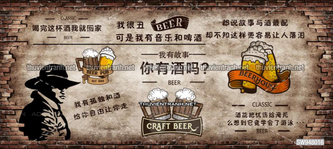 Tranh dán tường Quán Bia- Quán Nhậu - Tranh tường chất lượng cao