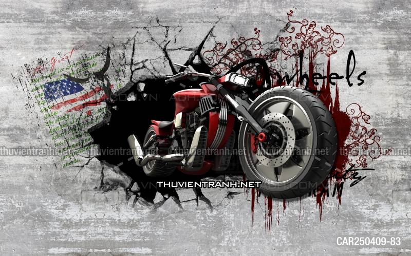 Tranh tường những cô gái bên xe moto  - Tranh tường chất lượng cao