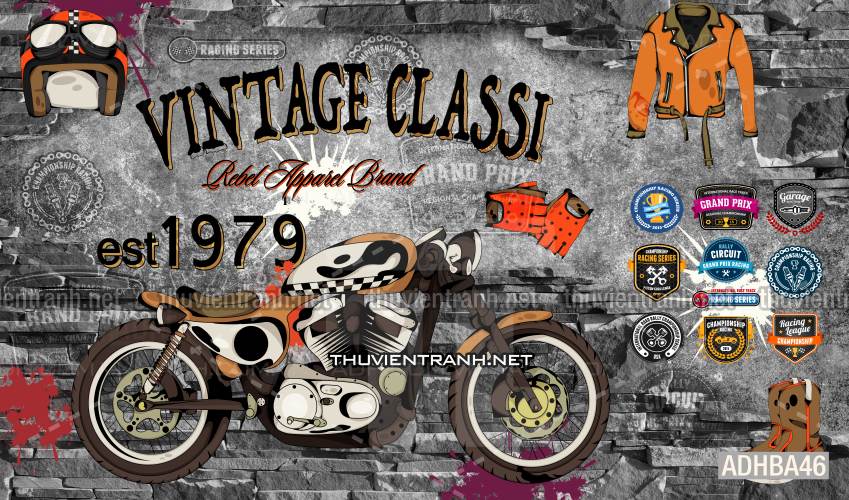 Tranh 3D xe motor cổ, tranh tường 3D - Tranh tường chất lượng cao