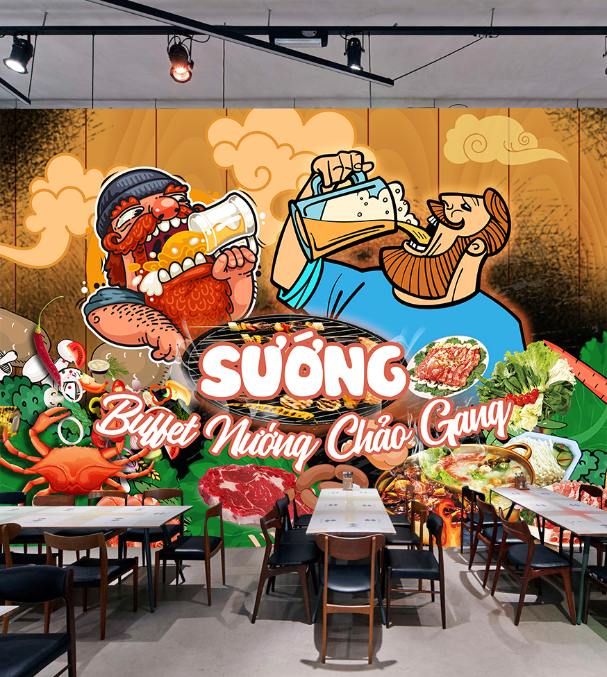 Tranh dán tường Quán nướng, quán lẩu, quán nhậu - Tranh tường chất lượng cao