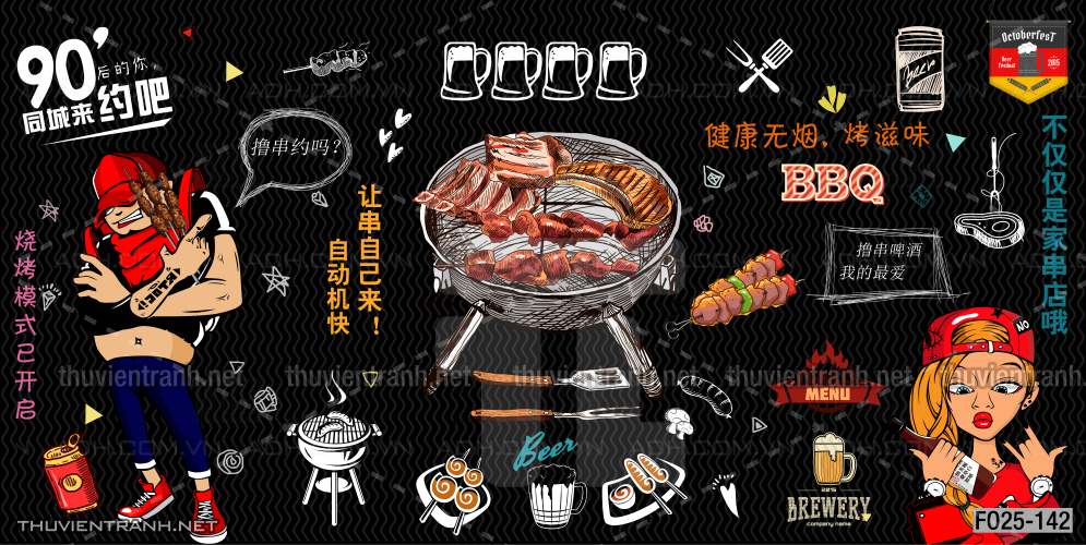 Tranh dán tường Quán nướng, quán lẩu, quán nhậu - Tranh tường chất lượng cao