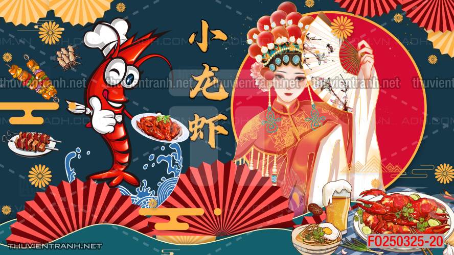 Tranh dán tường Quán ăn Trung Hoa, quán lẩu nướng, quán ăn vặt - Tranh tường chất lượng cao