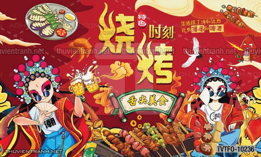 Tranh dán tường Quán ăn- Lẩu nướng Trung Quốc - Tranh tường chất lượng cao