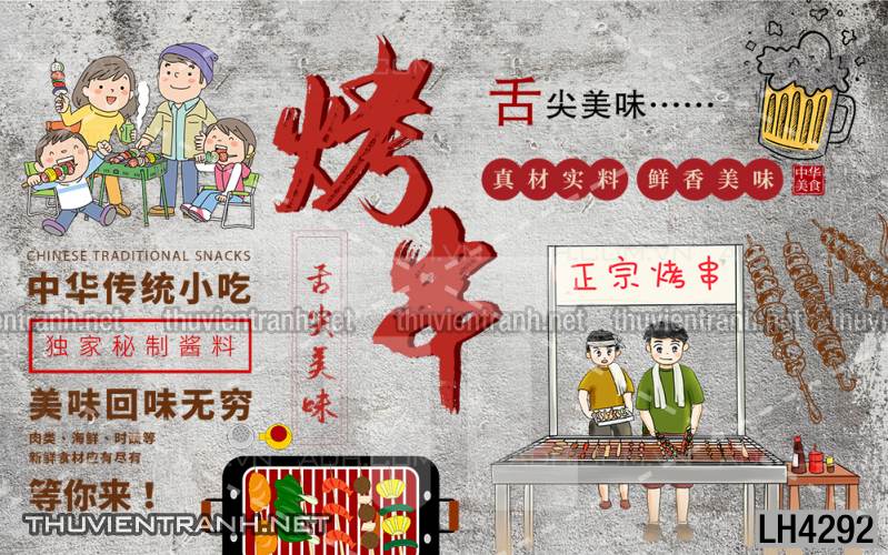 Tranh dán tường quán Lẩu nướng, bia hơi, quán nhậu - Tranh tường chất lượng cao