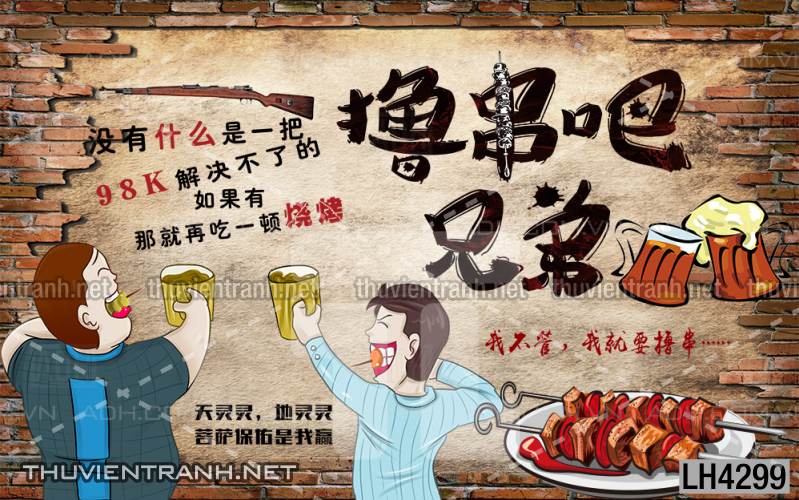 Tranh dán tường quán Lẩu nướng, bia hơi, quán nhậu - Tranh tường chất lượng cao