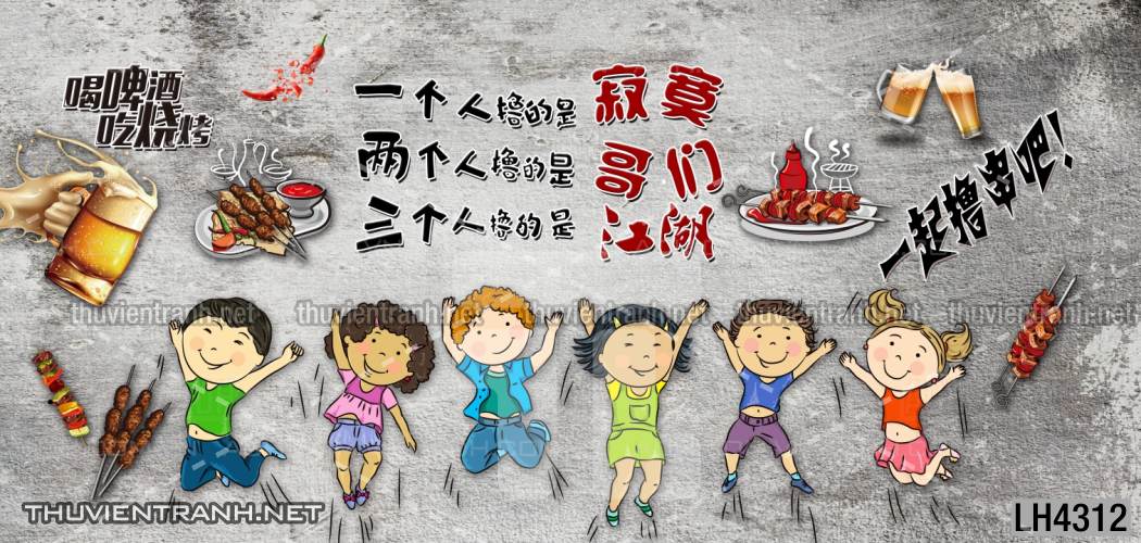 Tranh dán tường quán Lẩu nướng, bia hơi, quán nhậu - Tranh tường chất lượng cao