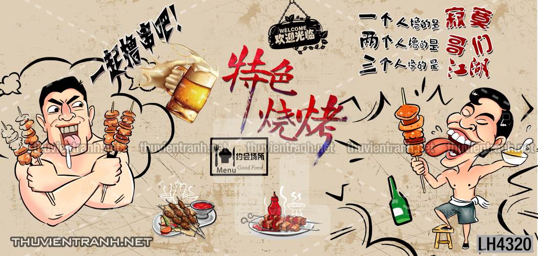 Tranh dán tường quán Lẩu nướng, bia hơi, quán nhậu - Tranh tường chất lượng cao