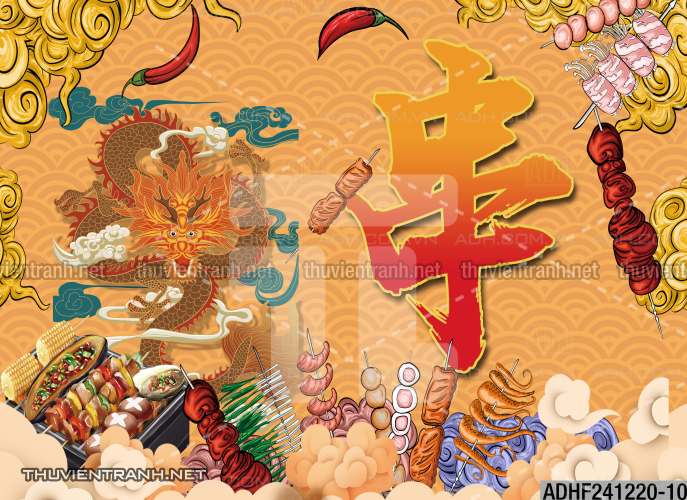 Tranh dán tường quán ăn lẩu nướng - Tranh tường chất lượng cao