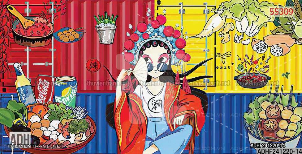 Tranh dán tường quán ăn lẩu nướng - Tranh tường chất lượng cao