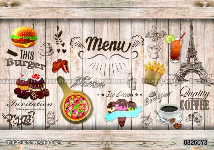 Tranh dán tường quán ăn Vặt, Pizza - Tranh tường chất lượng cao