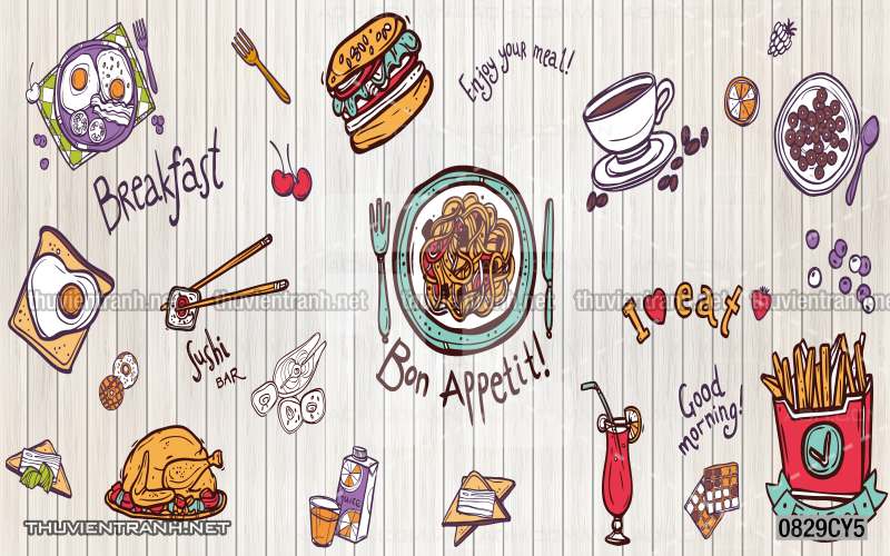 Tranh dán tường quán ăn Vặt, Pizza - Tranh tường chất lượng cao