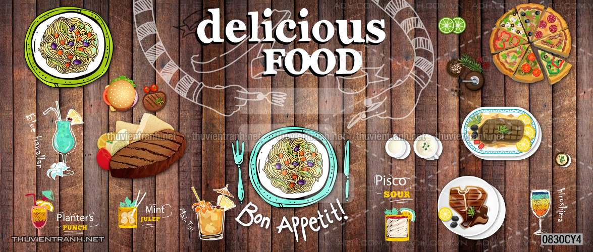 Tranh dán tường quán ăn Vặt, Pizza - Tranh tường chất lượng cao