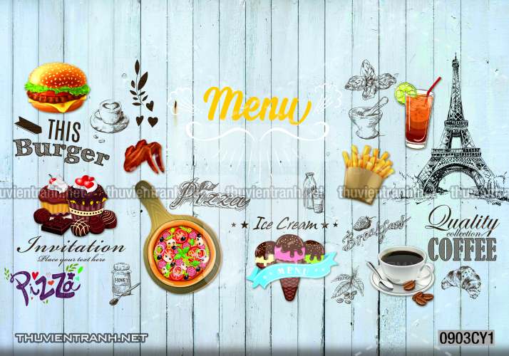 Tranh dán tường quán ăn Vặt, Pizza - Tranh tường chất lượng cao