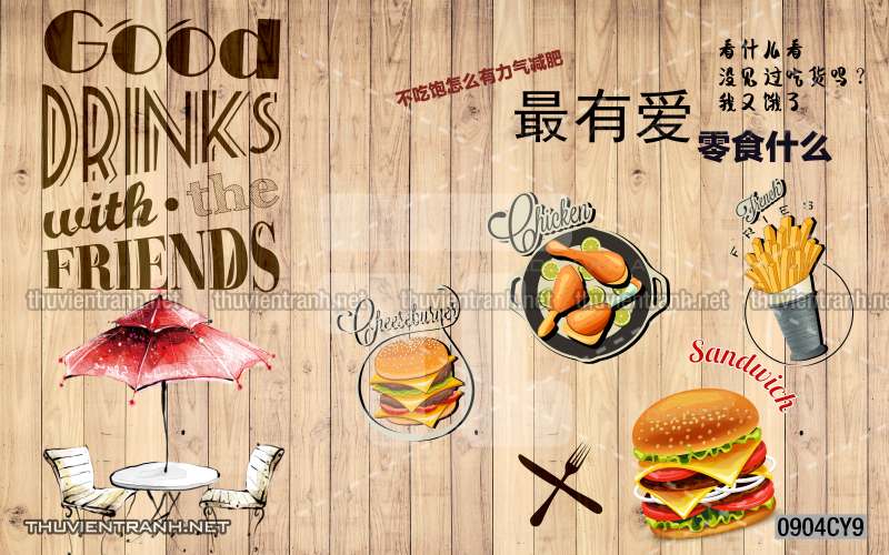 Tranh dán tường quán ăn Vặt, Pizza - Tranh tường chất lượng cao