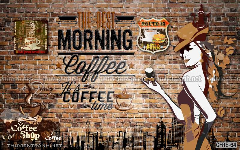  Tranh dán tường Cafe, tranh dán tường quán cafe phong cách hoài cổ (Retro) - Tranh tường chất lượng cao