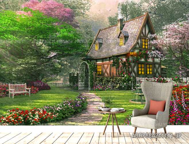  Phong cảnh đồng quê Châu Âu, Ngôi nhà biệt thự Châu ÂU - Tranh tường chất lượng cao