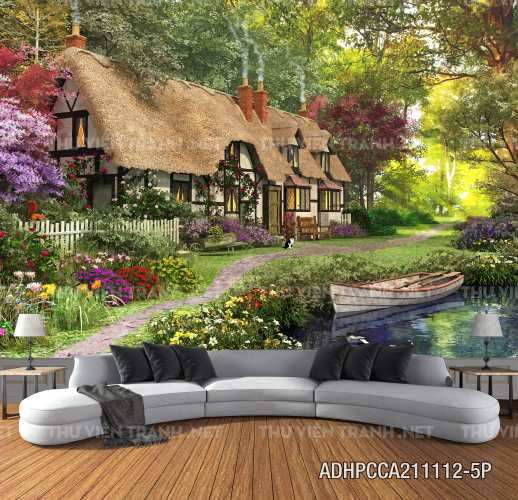  Phong cảnh đồng quê Châu Âu, Ngôi nhà biệt thự Châu ÂU - Tranh tường chất lượng cao