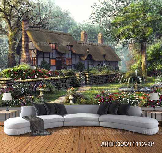  Phong cảnh đồng quê Châu Âu, Ngôi nhà biệt thự Châu ÂU - Tranh tường chất lượng cao