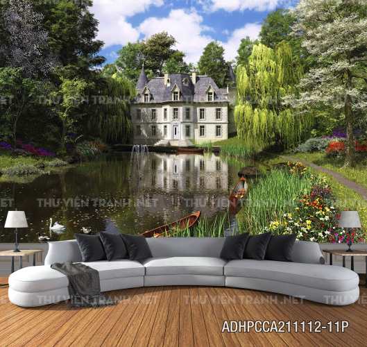  Phong cảnh đồng quê Châu Âu, Ngôi nhà biệt thự Châu ÂU - Tranh tường chất lượng cao