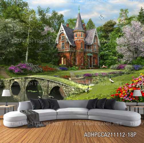  Phong cảnh đồng quê Châu Âu, Ngôi nhà biệt thự Châu ÂU - Tranh tường chất lượng cao