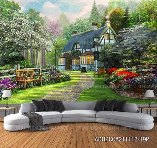  Phong cảnh đồng quê Châu Âu, Ngôi nhà biệt thự Châu ÂU - Tranh tường chất lượng cao