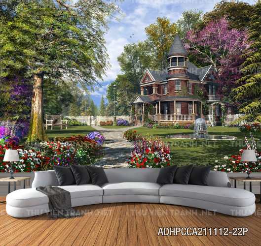  Phong cảnh đồng quê Châu Âu, Ngôi nhà biệt thự Châu ÂU - Tranh tường chất lượng cao