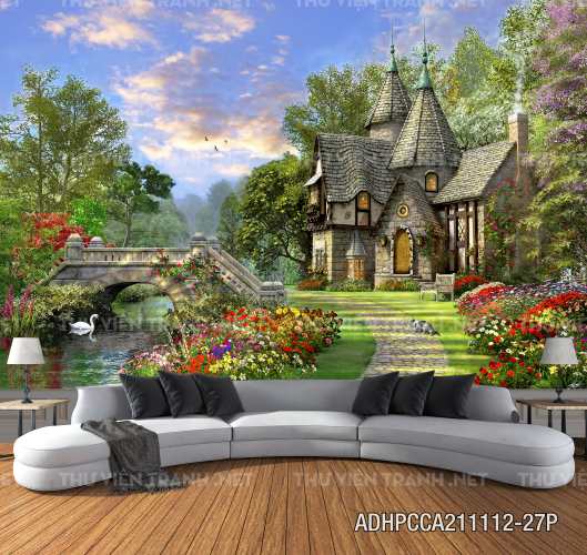  Phong cảnh đồng quê Châu Âu, Ngôi nhà biệt thự Châu ÂU - Tranh tường chất lượng cao