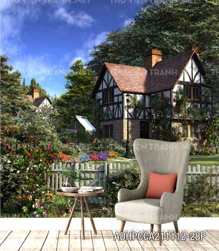  Phong cảnh đồng quê Châu Âu, Ngôi nhà biệt thự Châu ÂU - Tranh tường chất lượng cao