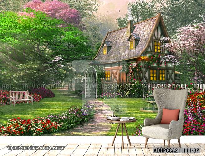  Phong cảnh đồng quê Châu Âu, Ngôi nhà biệt thự Châu ÂU - Tranh tường chất lượng cao