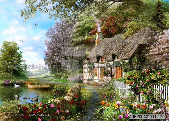 Phong cảnh đồng quê Châu Âu, Ngôi nhà biệt thự Châu ÂU - Tranh tường chất lượng cao