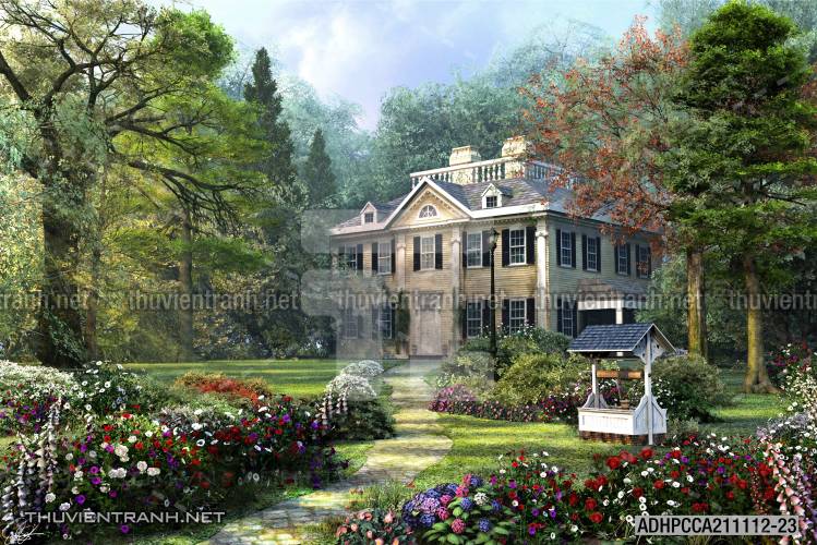 Phong cảnh đồng quê Châu Âu, Ngôi nhà biệt thự Châu ÂU - Tranh tường chất lượng cao