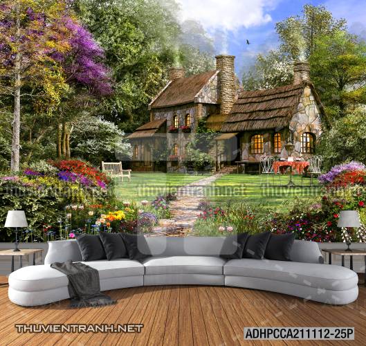 Phong cảnh đồng quê Châu Âu, Ngôi nhà nông thôn cottage - Tranh tường chất lượng cao