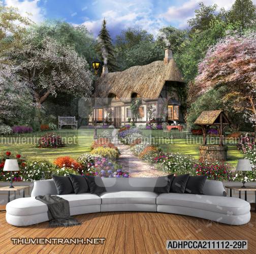 Phong cảnh đồng quê Châu Âu, Ngôi nhà nông thôn cottage - Tranh tường chất lượng cao