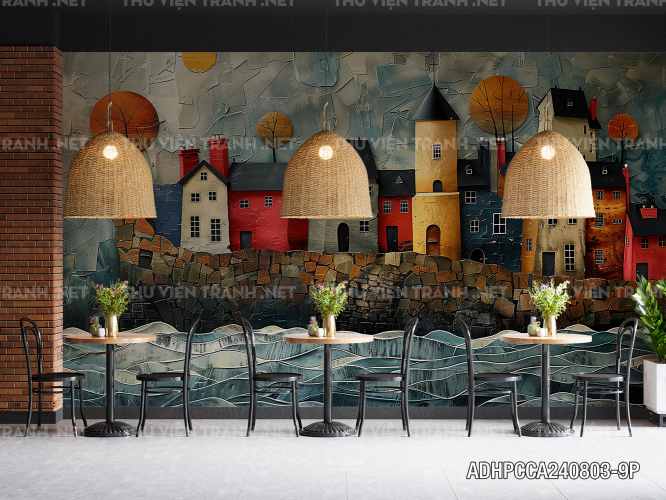 Tranh dán tường 3D phong cảnh vẽ nổi Châu Âu - Tranh tường chất lượng cao