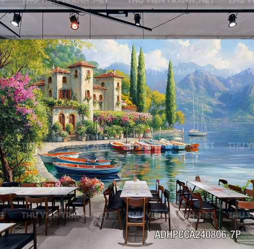  Tranh phong cảnh phố cổ Châu Âu, tranh phong cảnh thành phố ven biển Địa Trung Hải - Tranh tường chất lượng cao
