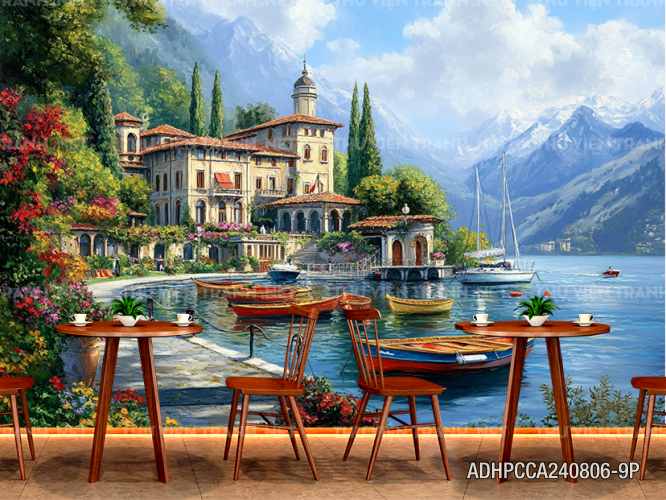  Tranh phong cảnh phố cổ Châu Âu, tranh phong cảnh thành phố ven biển Địa Trung Hải - Tranh tường chất lượng cao