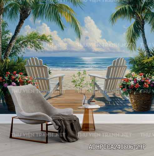  Tranh phong cảnh phố cổ Châu Âu, tranh phong cảnh thành phố ven biển Địa Trung Hải - Tranh tường chất lượng cao