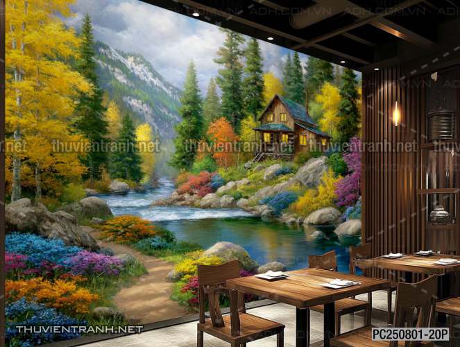  Tranh dán tường dãy phố cà phê châu Âu - Tranh tường chất lượng cao